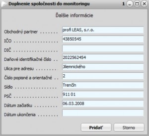 Doplnenie spoločnosti do monitoringu
