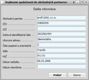 Doplnenie spoločnosti do obchodných partnerov