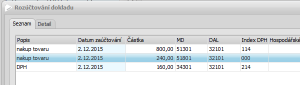 Zmeny - Rozúčtovanie dokladu